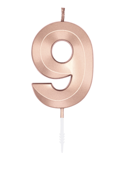 Number Candle - Metallic Rose Gold - 9