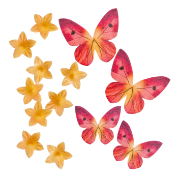 Wafer Paper Mini Flowers and Butterflies - Yellow and Red