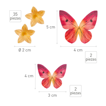 Preview: Wafer Paper Mini Flowers and Butterflies - Yellow and Red
