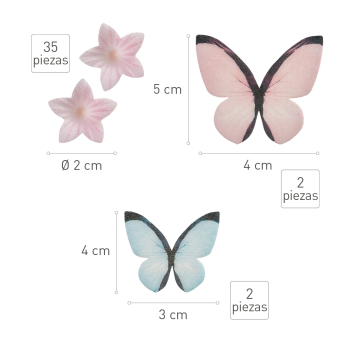 Preview: Wafer Paper Mini Flowers and Butterflies - Pink and Blue