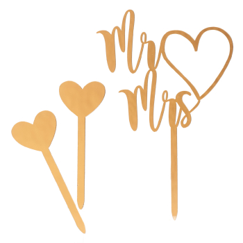 Torten Topper - Mr und Mrs Gold mit 2 Herzen