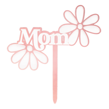 Cake Topper - Mom - Pink with Flowers