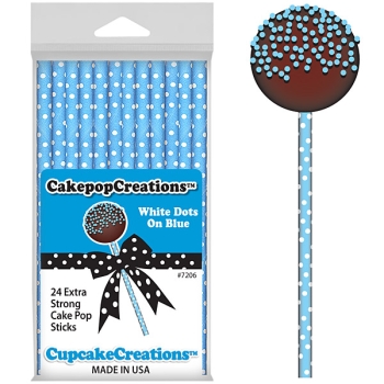 CakePop Sticks - White Dots on Blue