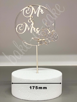 Cake Topper Wood - Mr & Mrs with Roses