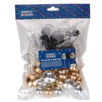 Preview: Decorative Ball Set - Metallic Gold, Silver and Black