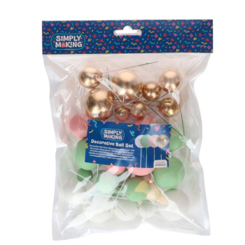 Preview: Decorative Ball Set - Pastell Rosa, Grün und Gold