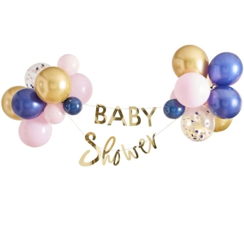 Wimpelkette und Ballone - Baby Shower / Gold
