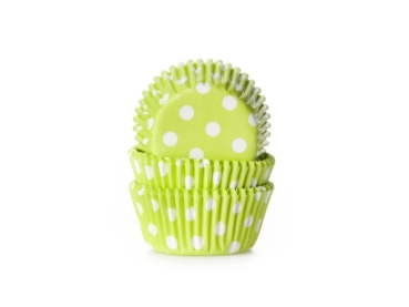 Mini Cupcake Backförmchen - Limettengrün mit weissen Punkten