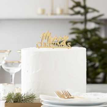 Torten Topper aus Acryl - Merry Christmas - Gold
