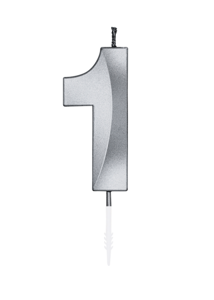 Number Candle - Metallic Silver - 1