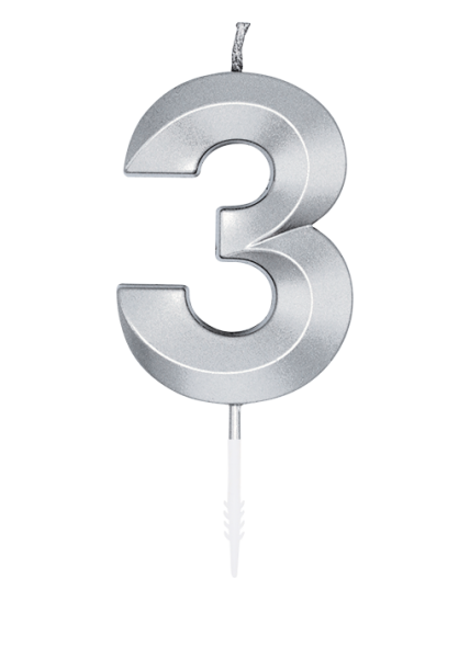 Number Candle - Metallic Silver - 3