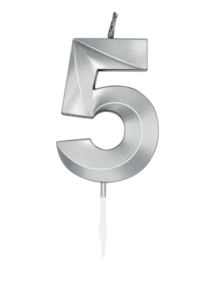Number Candle - Metallic Silver - 5