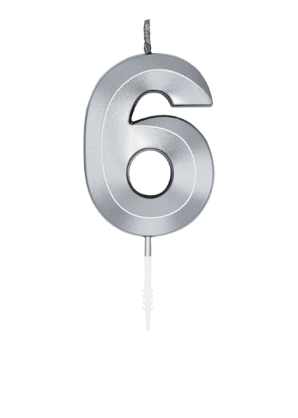 Number Candle - Metallic Silver - 6