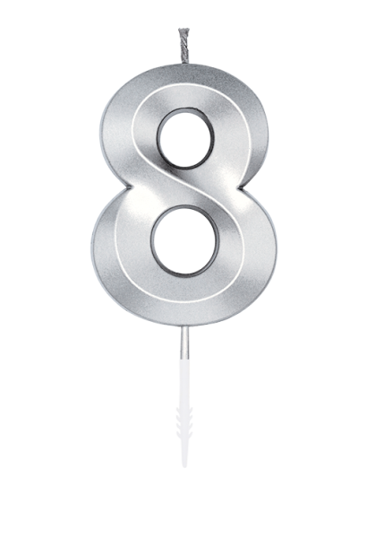 Number Candle - Metallic Silver - 8
