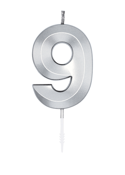 Number Candle - Metallic Silver - 9