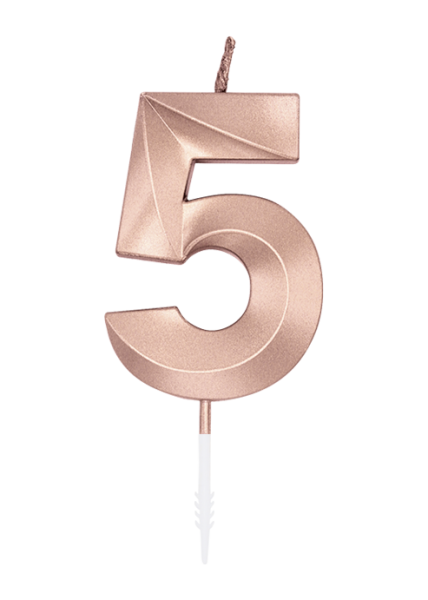 Number Candle - Metallic Rose Gold - 5