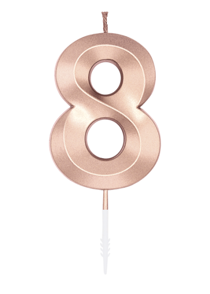 Number Candle - Metallic Rose Gold - 8