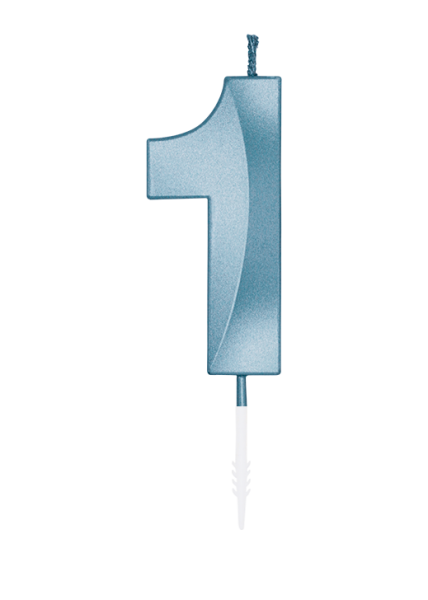 Number Candle - Metallic Light Blue - 1