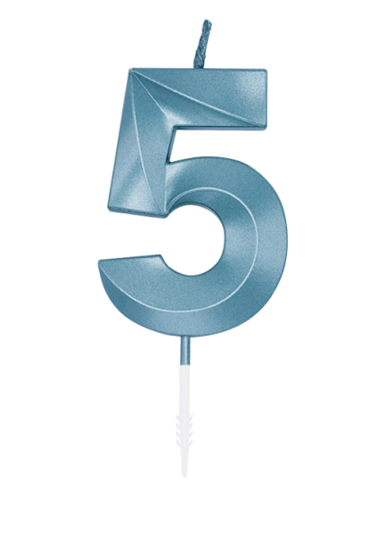 Number Candle - Metallic Light Blue - 5
