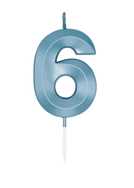 Number Candle - Metallic Light Blue - 6