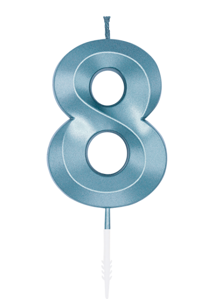 Number Candle - Metallic Light Blue - 8