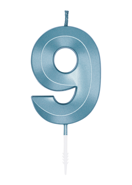 Number Candle - Metallic Light Blue - 9