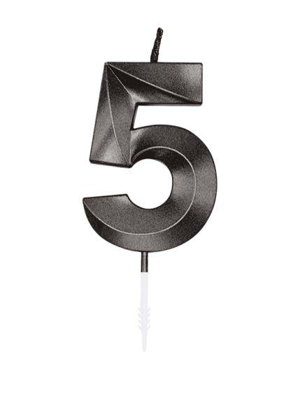 Number Candle - Metallic Black - 5