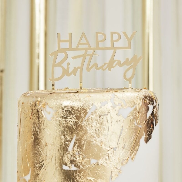 Acrylic Cake Topper - Happy Birthday - Gold