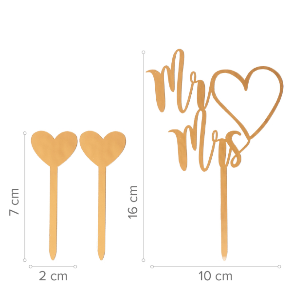 Torten Topper - Mr und Mrs Gold mit 2 Herzen