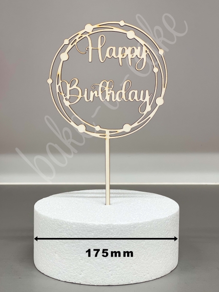 Cake Topper Wood - Happy Birthday with Dots