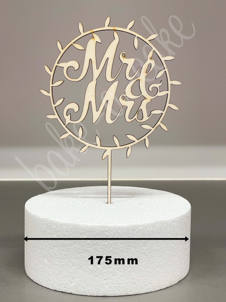 Cake Topper Wood - Mr & Mrs with Leaves