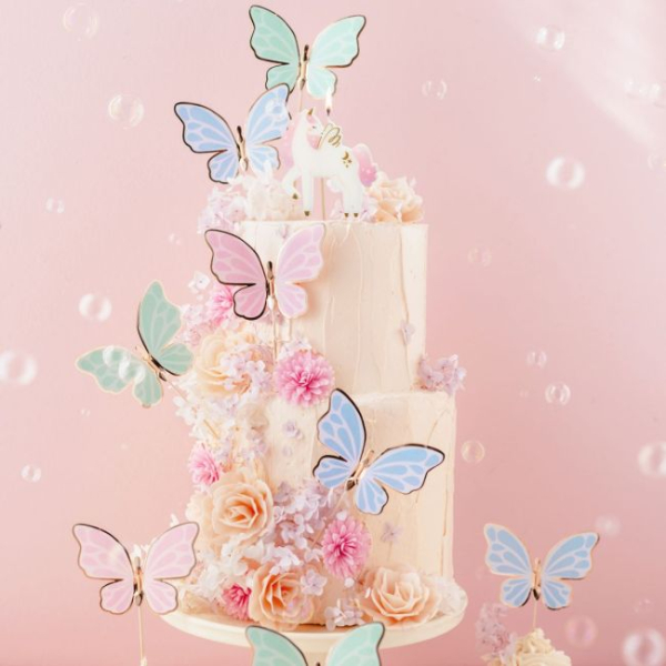 Torten Topper - Schmetterlinge Pastell