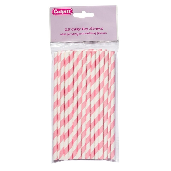Cakepop Straws striped pink-white