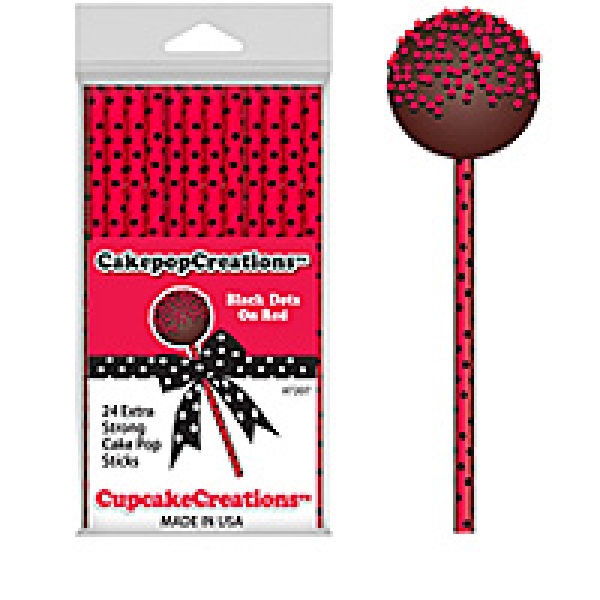 CakePop Sticks - Rot mit schwarzen Punkten