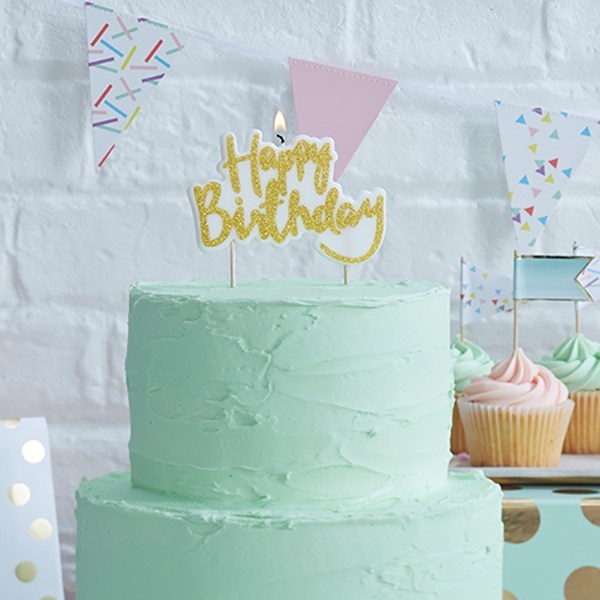 Candle - Happy Birthday - Gold