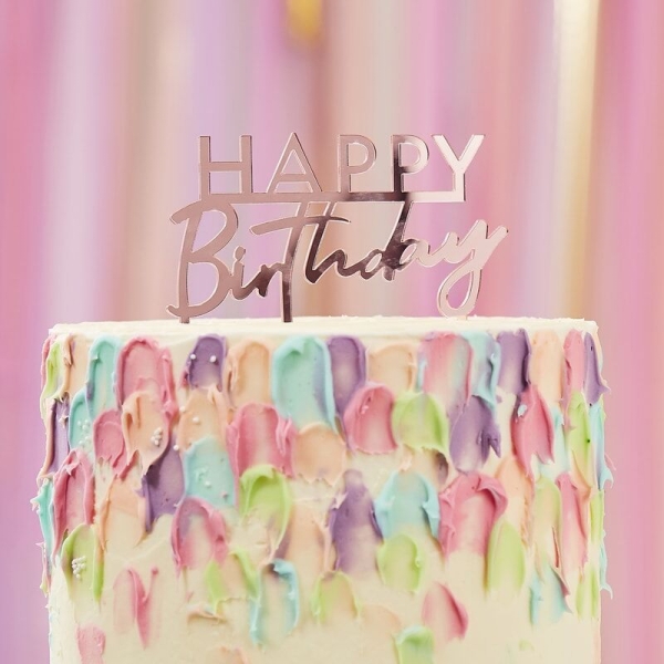 Torten Topper aus Acryl - Happy Birthday - Pink