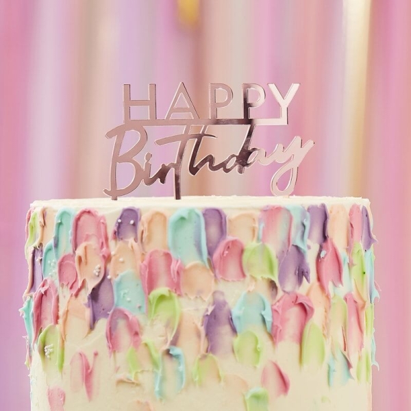 Acrylic Cake Topper - Happy Birthday - Pink