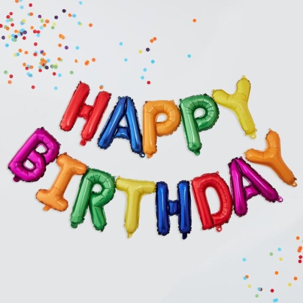 Luftballon Girlande - Happy Birthday - Regenbogenfarben
